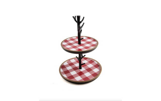  2-Tier Dessert Stand with Red Checker Plaid