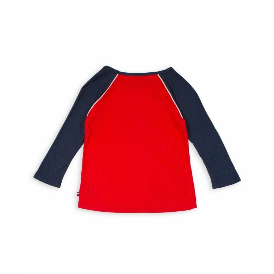  Girls’ Long Sleeve Colorblock Tee Shirt, Red, 8/10