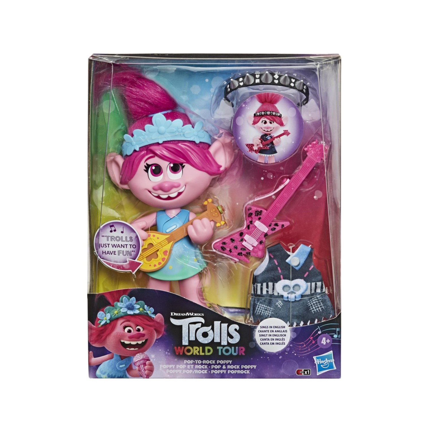 Trolls DreamWorks World Tour Pop-to-Rock Poppy Singing Doll with 2 ...