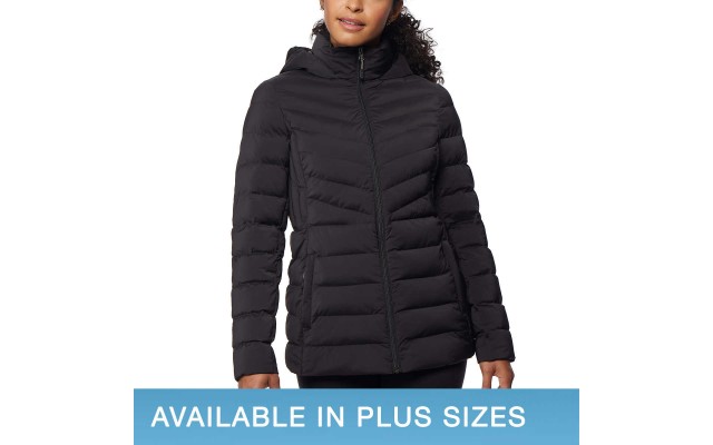  Ladies' Water resistant Power Stretch Hooded Jacket, Black, Large