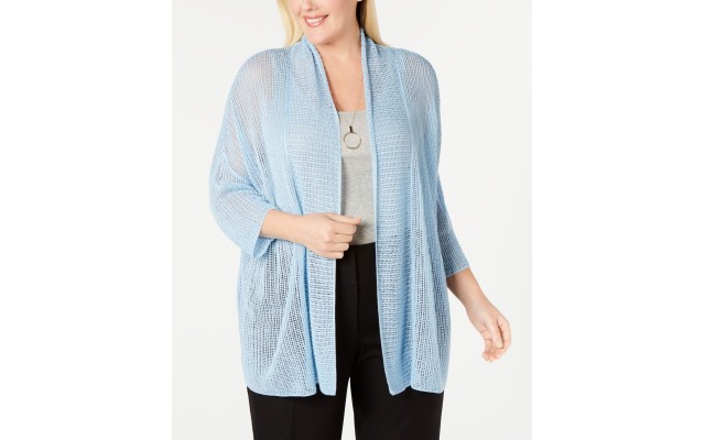  Womens Layering Open Front Top Kimono Cardigan Blue, Blue, 2X