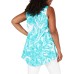  Womens  Printed Sleeveless V Neck Tunic  Dark Blue, Blue, 1X