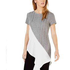 Bar III Asymmetrical Colorblocked Top (Heather Grey, XS)