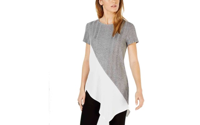  Asymmetrical Colorblocked Top (Heather Grey, XS)