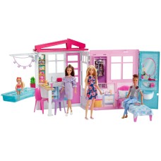 Barbie Close & Go! Fully Furnished! Kitchen Bedroom Bathroom Pool Playset
