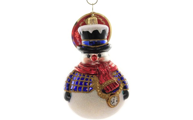  Hand-Crafted European Glass Christmas Ornaments, Jolly All A-Round Snowman
