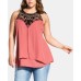  Womens Crochet Yoke Layered Blouse Wine, wine, 18W