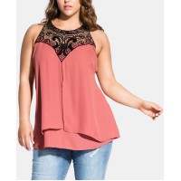 City Chic Womens Crochet Yoke Layered Blouse Wine, wine, S/16
