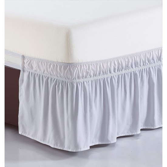  Wrap Around Bed Skirt, Elastic Dust Ruffle Easy Fit, Wrinkle and Fade Resistant (White, 72 Count)