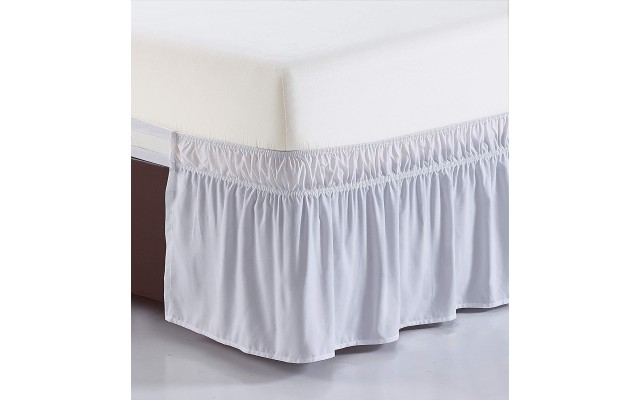  Wrap Around Bed Skirt, Elastic Dust Ruffle Easy Fit, Wrinkle and Fade Resistant (White, 72 Count)