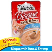 Delectables Bisque Lickable Wet Cat Treats – Tuna & Shrimp – 12 Pack