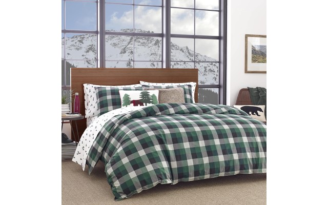 Birch Cove Plaid Dark Pine King Duvet Set (Dark Green, King)