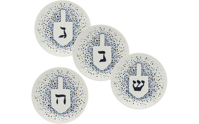  Round Bone China Hannukah Dreidel Plate Set – 4 Piece Set