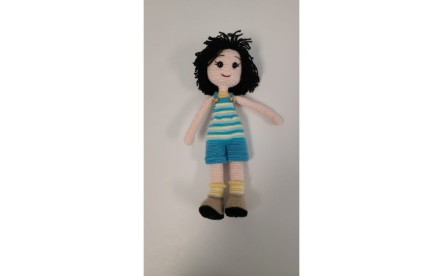 Handmade Amigurumi Crochet Wool Long Short Braided Hair Girls For Fun Game, Short Black Hair Girl - 5.90 inches, 5.90