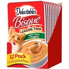 Hartz Delectables Bisque Lickable Wet Cat Treats for Adult & Senior Cats, 12 Pack,  Tuna & Veggies