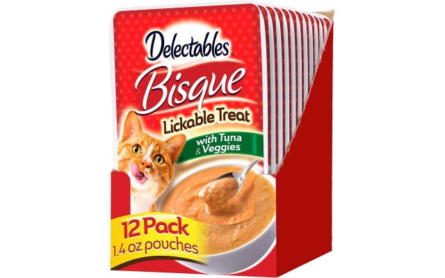  Delectables Bisque Lickable Wet Cat Treats for Adult & Senior Cats, 12 Pack,  Tuna & Veggies