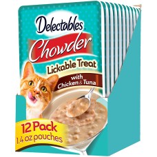Hartz Delectables Chowder Lickable Wet Cat Treats for Kitten, Adult & Senior Cats (Chicken & Tuna, Pack of 12)