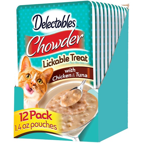 Hartz Delectables Chowder Lickable Wet Cat Treats for Kitten, Adult & Senior Cats (Chicken & Tuna, Pack of 12)