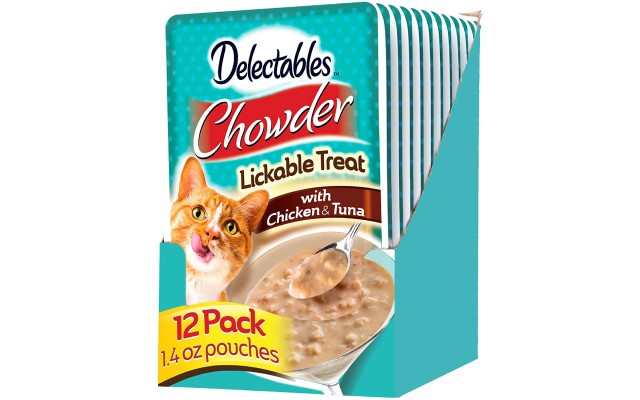Hartz Delectables Chowder Lickable Wet Cat Treats for Kitten, Adult & Senior Cats (Chicken & Tuna, Pack of 12)