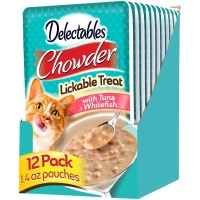 Hartz Delectables Chowder Lickable Wet Cat Treats for Kitten, Adult & Senior Cats (Tuna & Whitefish, Pack of 12)