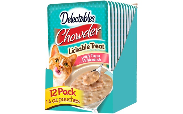  Delectables Chowder Lickable Wet Cat Treats for Kitten, Adult & Senior Cats (Tuna & Whitefish, Pack of 12)