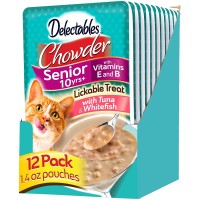 Hartz Delectables Chowder Lickable Wet Cat Treats for Kitten, Adult & Senior Cats (Tuna & Whitefish, for Seniors 10+ ,12 Pack)
