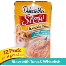 Hartz Delectables Stew Lickable Wet Cat Treats for Adult & Senior Cats (Tuna & Whitefish, Pack Of 12)