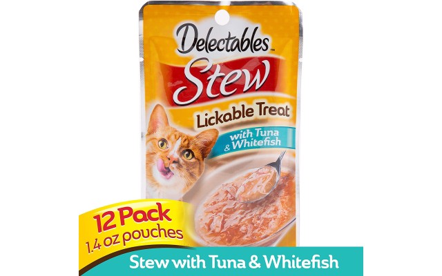  Delectables Stew Lickable Wet Cat Treats for Adult & Senior Cats (Tuna & Whitefish, Pack Of 12)