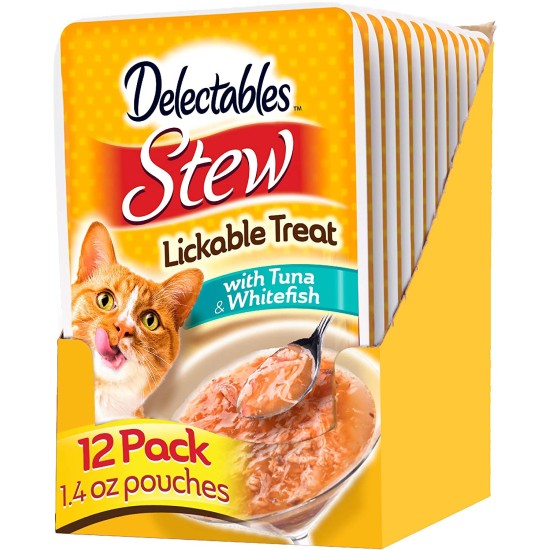  Delectables Stew Lickable Wet Cat Treats for Adult & Senior Cats (Tuna & Whitefish, Pack Of 12)