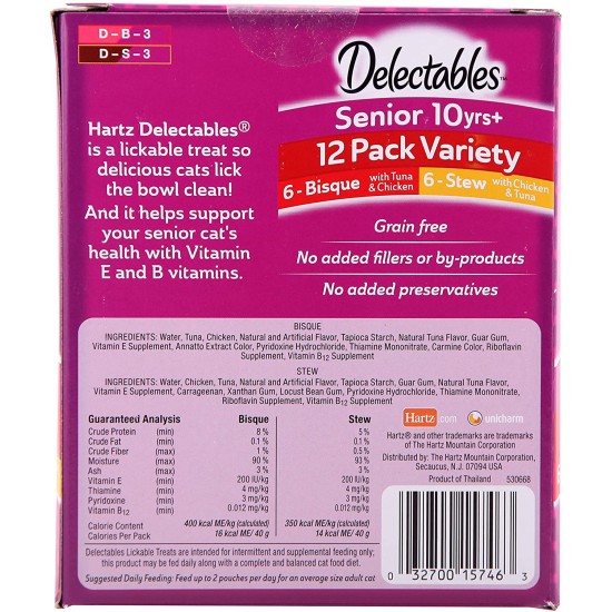  Delectables Stew Lickable Wet Cat Treats for Adult & Senior Cats (Chicken & Tuna, Pack of 12)