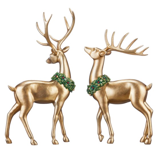 Holiday Deer with Tree Christmas Decor, Set of 3