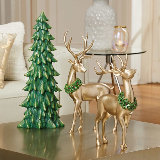 Holiday Deer with Tree Christmas Decor, Set of 3