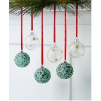 Holiday Lane Birds & Boughs, Glitter Green Shatterproof Ornaments, Set of 6