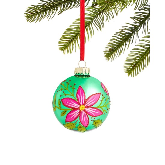 Bugs & Botanical Pink and Green Glass Ball Ornament