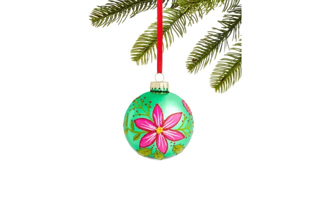  Bugs & Botanical Pink and Green Glass Ball Ornament