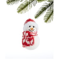 Holiday Lane Chalet You Stay, Flocked Snowman Ornament with Scarf & Hat