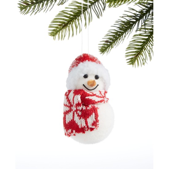  Chalet You Stay, Flocked Snowman Ornament with Scarf & Hat