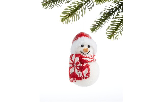  Chalet You Stay, Flocked Snowman Ornament with Scarf & Hat
