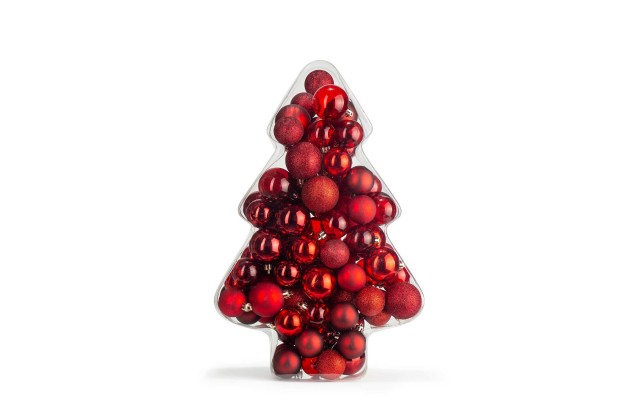  Christmas Cheer Set of 100 Red Glitter Shatterproof Box Ornaments