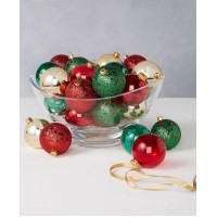 Holiday Lane Christmas Cheer Set of 30 Shatterproof Red, Green and Gold Glitter Ornaments