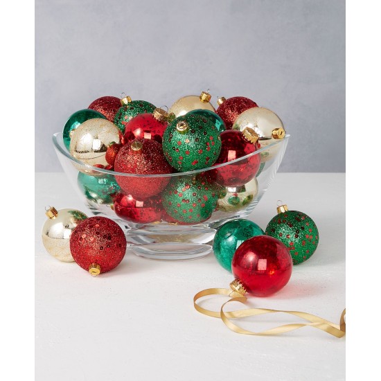  Christmas Cheer Set of 30 Shatterproof Red, Green and Gold Glitter Ornaments