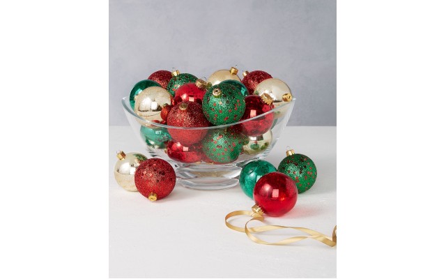  Christmas Cheer Set of 30 Shatterproof Red, Green and Gold Glitter Ornaments