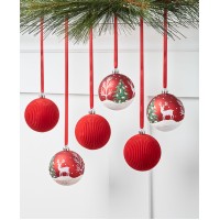 Holiday Lane Christmas Cheer Shatterproof White & Red Floral Pattern Ornaments Set of 6