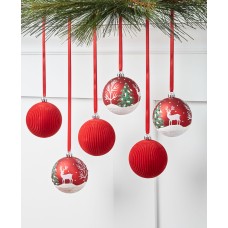 Holiday Lane Christmas Cheer Shatterproof White & Red Floral Pattern Ornaments Set of 6