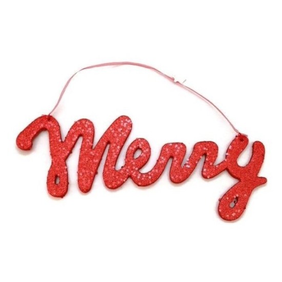  Red Glitter “Merry” Christmas Tree Decoration (Set of 4)