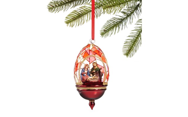  Renaissance Holy Family in Stained Glass Dome Ornament
