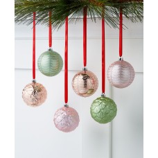 Holiday Lane Shimmer and Light Pink and Green Shatterproof Ornaments Set of 6