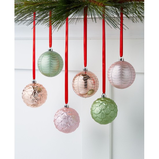  Shimmer and Light Pink and Green Shatterproof Ornaments Set of 6