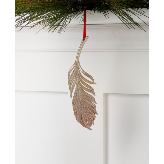  Shimmer & Light, Glittered Gold-Tone Feather Ornament