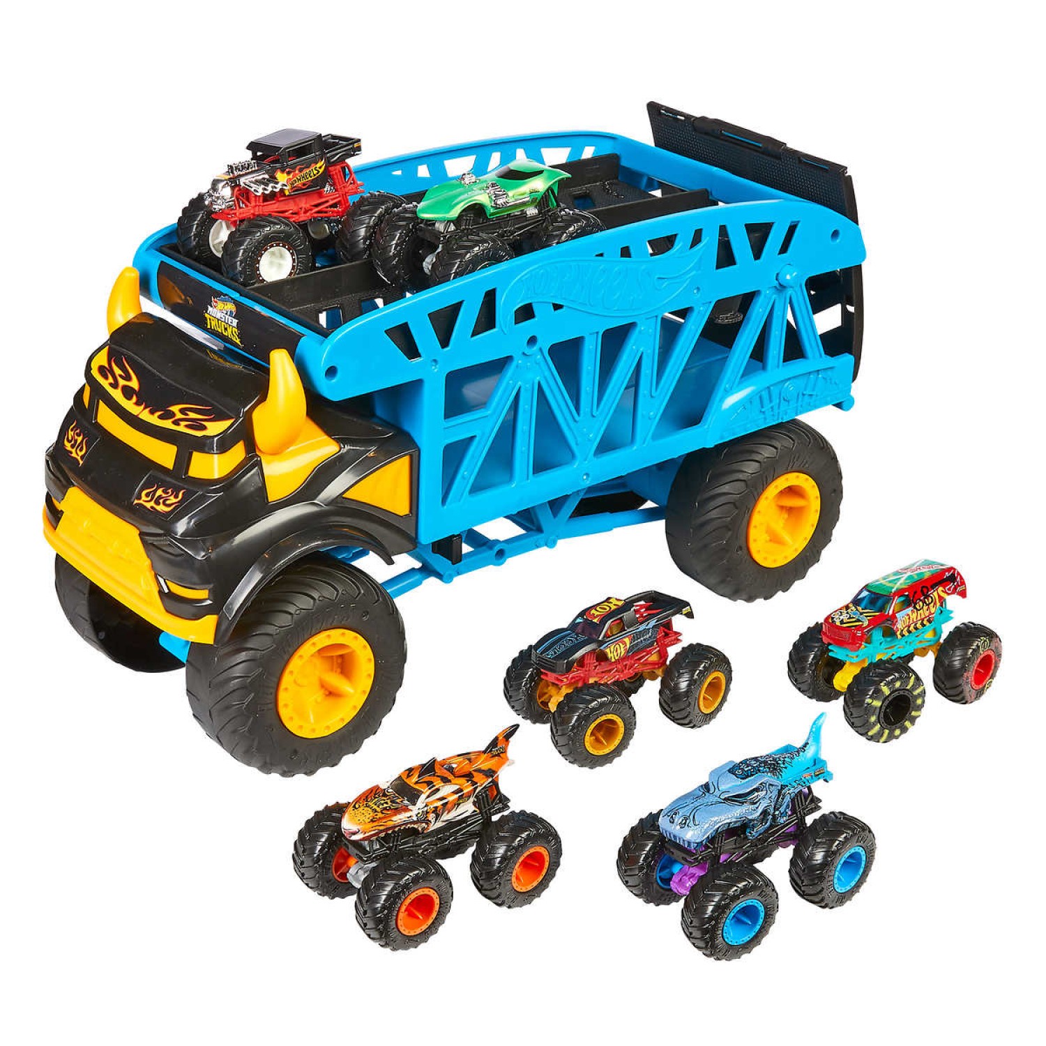 hot wheels monster truck monster mover with 3 trucks bundle